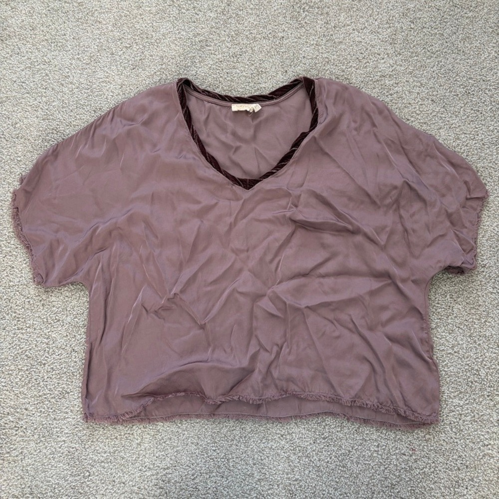 Nation LTD V Neck Boxy Blouse Womens S Purple Velvet Relaxed‎ Boho Fairy Casual